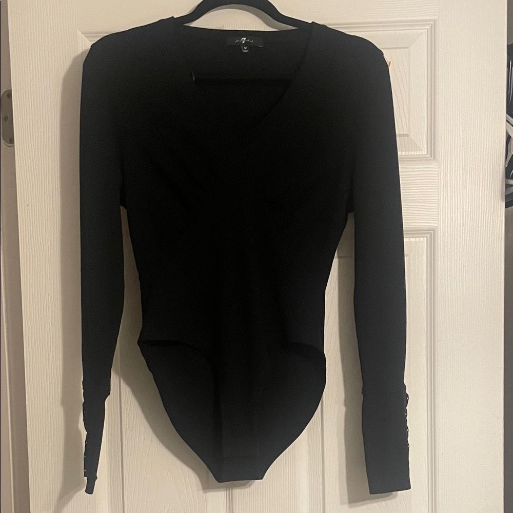 7 For All Mankind Black V-Neck Bodysuit